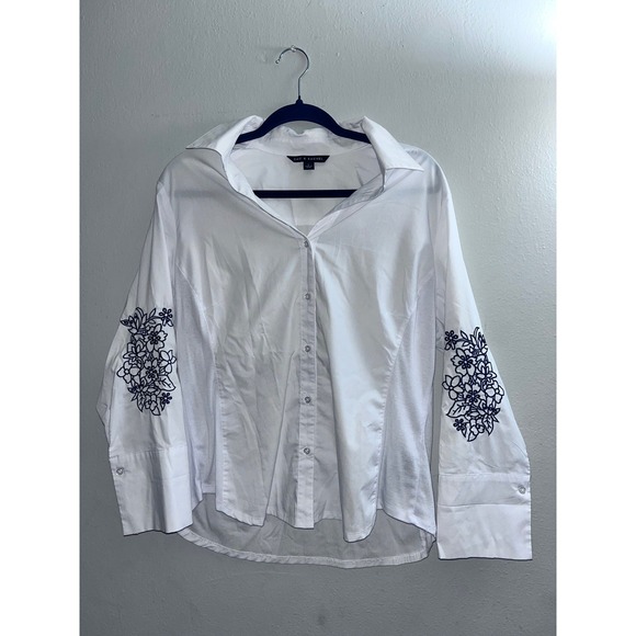 Zac & Rachel Tops - Zac & Rachel White Embroidered Floral Button Down Shirt Womens Large